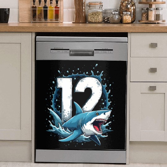 Shark Children Birthday Number 12 Splashing Fun Dish Washer Covers