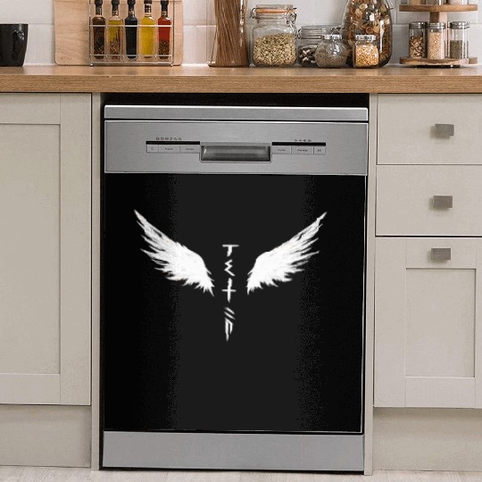 White Angel Wings Symbol with Futuristic Tribal Dish Washer Covers
