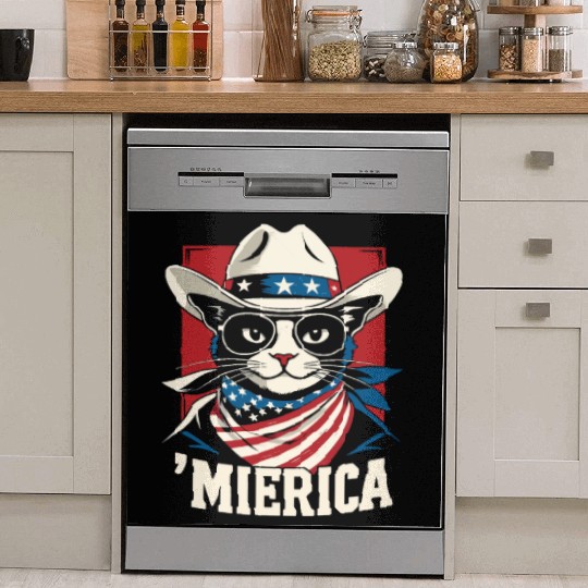 Funny Patriotic USA Pride 'Merica Cat Lovers Dish Washer Covers