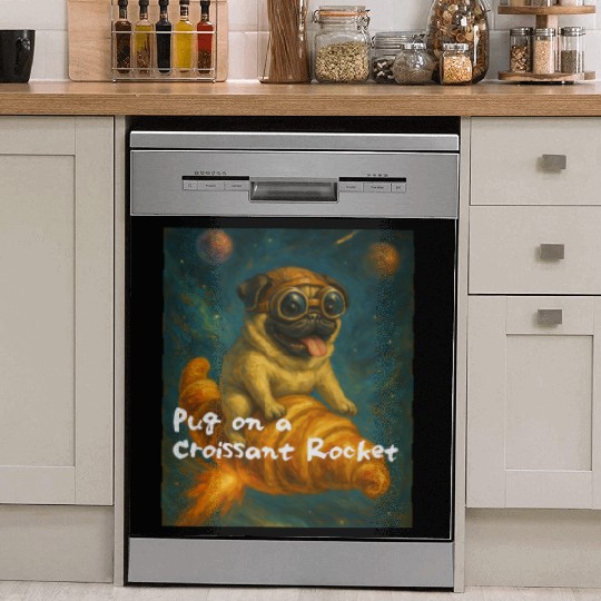Pug on a Croissant Rocket Dish Washer Covers