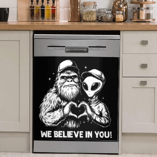 Alien Bigfoot Heart Hands Cryptid Funny Dish Washer Covers