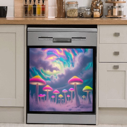 Neon Mushroom Forest – Psychedelic Minimalist Dish Washer Covers