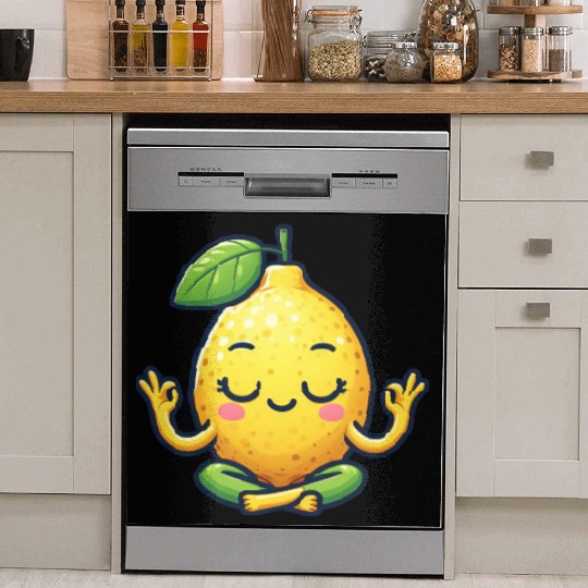 Funny lemon yoga meditation relaxation chill carto Dish Washer Covers