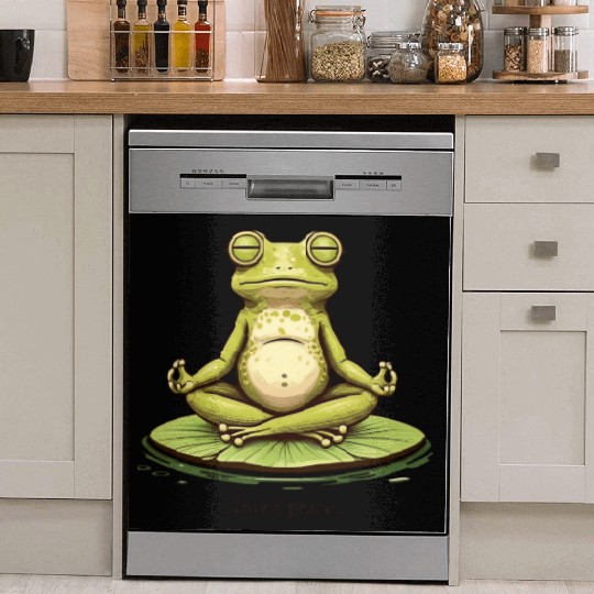 Funny Zen Frog Meditating on Lily Pad – Yoga Dish Washer Covers