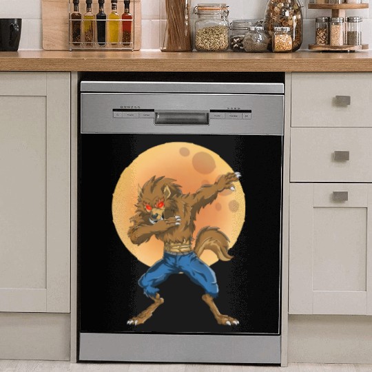 Dabbing Werewolf Retro Moon Halloween Monster Dish Washer Covers