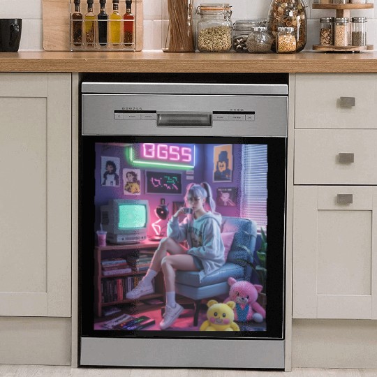 Y2K Gamer Girl Vibes – Retro Tech & Neon Room Aest Dish Washer Covers