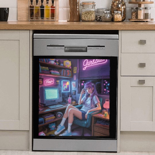Y2K Gamer Girl Vibes – Retro Tech & Neon Room Aest Dish Washer Covers