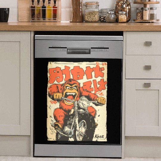 Monkey Mayhem – Vintage Ape on a Motorcycle Dish Washer Covers