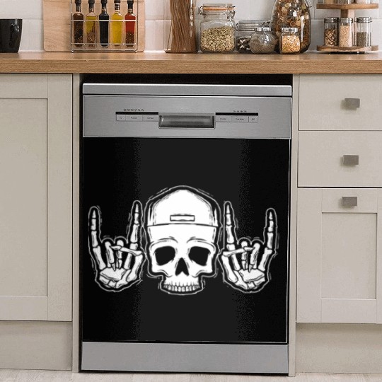 Skull Rock On Skeleton Hands Art Dish Washer Covers