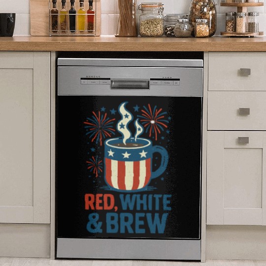 Red White Brew Patriotic Coffee Mug USA Funny Dish Washer Covers