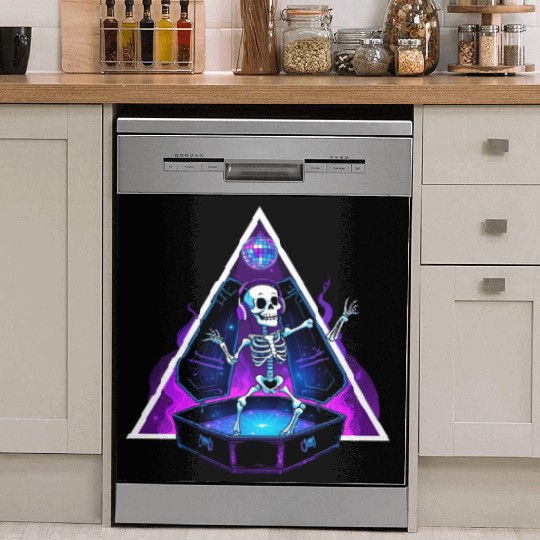 Neon Dancing Skeleton in Coffin Dish Washer Covers