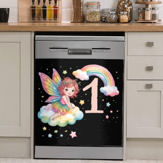 Magical Rainbow Fairy Elf 1st Birthday Girl Dish Washer Covers