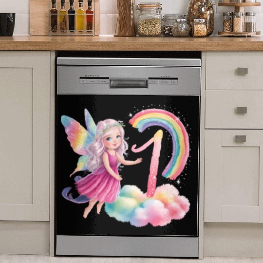 Magical Rainbow Fairy Elf 1st Birthday Girl Dish Washer Covers