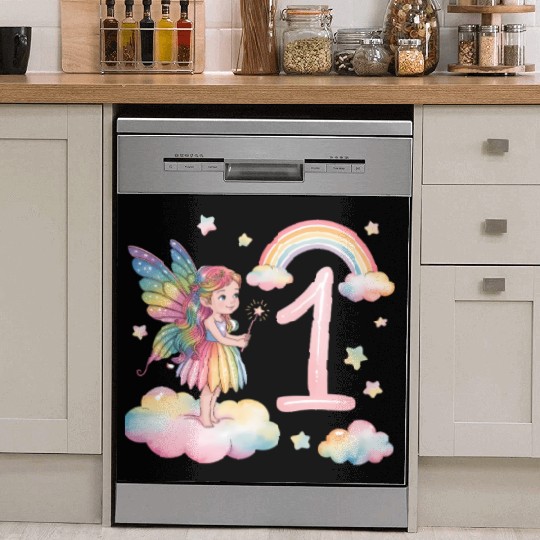 Magical Rainbow Fairy Elf 1st Birthday Girl Dish Washer Covers