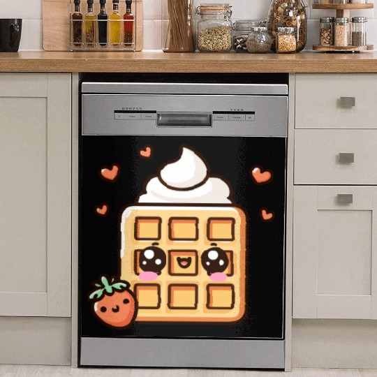 Kawaii Dessert Waffle with Strawberry Dish Washer Covers