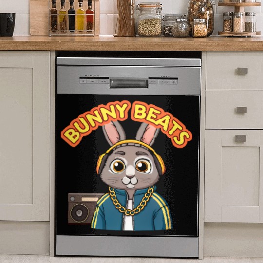 Bunny Beats Rabbit Hip Hop Retro 90s. Dish Washer Covers