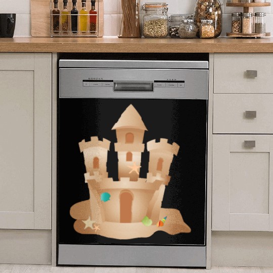 Sandcastle with Shells and Starfish on the Beach Dish Washer Covers