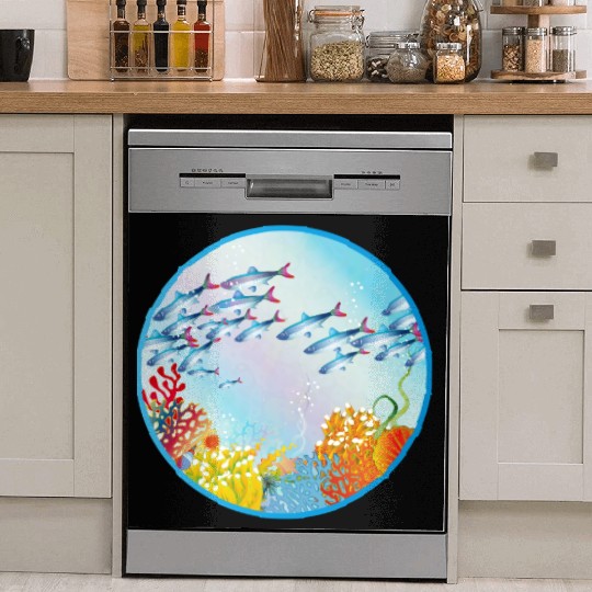 School of colorful fish in a coral reef Dish Washer Covers