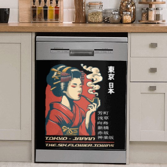 Japan Tokyo Geisha Pipe Six Flower Towns Souvenir Dish Washer Covers