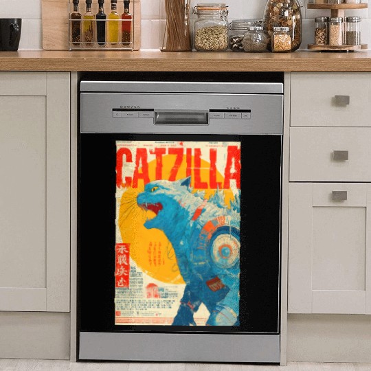 Catzilla Retro Movie Poster Dish Washer Covers