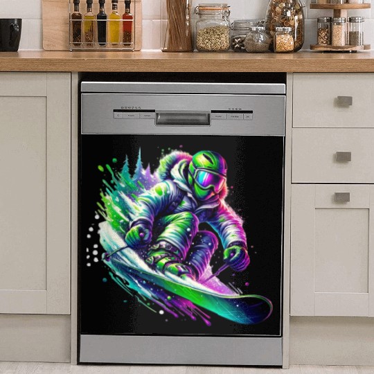 Vibrant Neon Skiing Warrior Dish Washer Covers