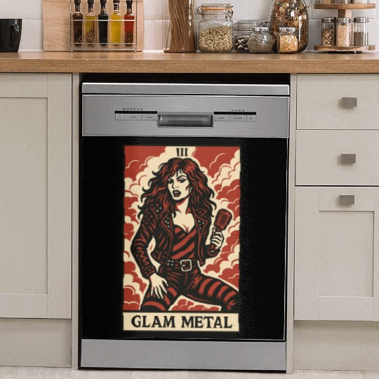 Glam Metal Tarot Card – Fierce, Flashy, and Loud Dish Washer Covers