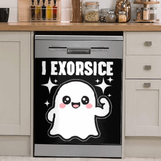 Ghost I Exorcise Funny Gym Exercise Workout Spooky Dish Washer Covers