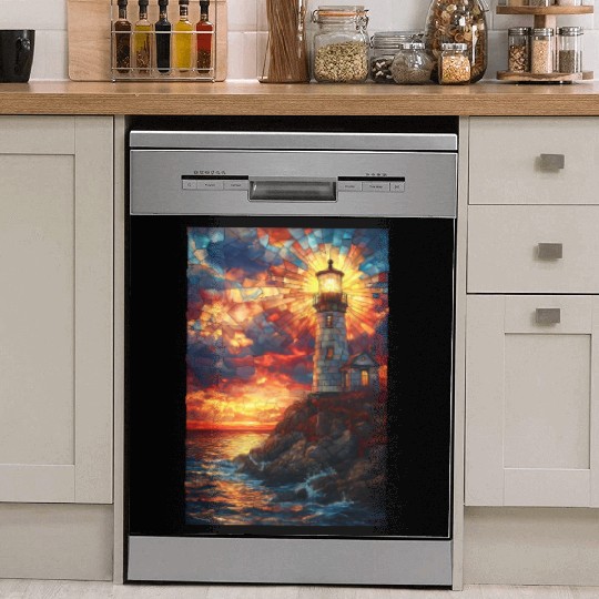 Stained Glass Lighthouse Sunset Dish Washer Covers