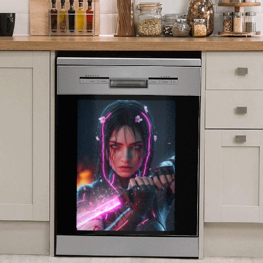 Cyberpunk Samurai Girl Dish Washer Covers