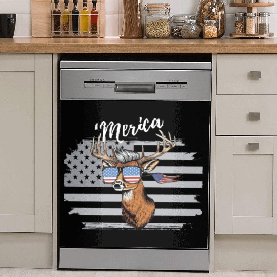 'Merica Deer with mullet American Flag Sunglasses Dish Washer Covers