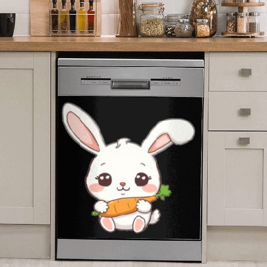 Cute Bunny with Carrot Illustration Dish Washer Covers