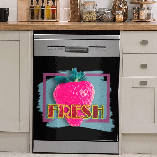 Vibrant Strawberry with Fresh Neon Sign Dish Washer Covers