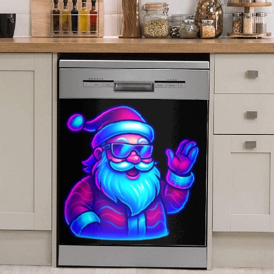 Neon Santa Claus Cyberpunk Christmas Dish Washer Covers