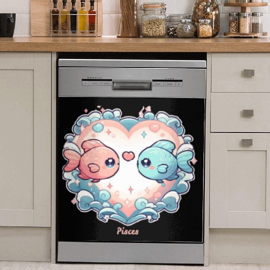 Celestial Pisces Love Heart Illustration Dish Washer Covers