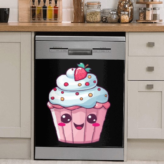 Kawaii Strawberry Cupcake Illustration Dish Washer Covers