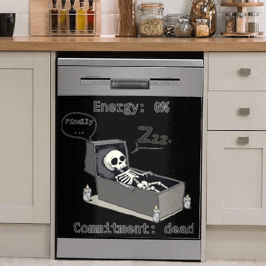Sleepy Energy 0% – Funny Skeleton Coffin Meme Dish Washer Covers