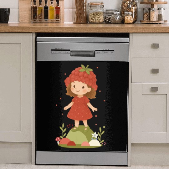 Cute Raspberry Girl Illustration Dish Washer Covers