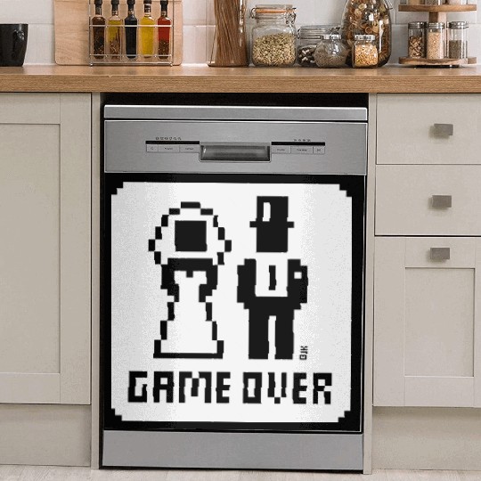 Game Over (Wedding Stag Party Night, Pixel, NEG W) Dish Washer Covers