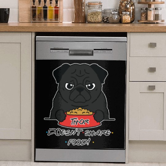 Grumpy Pug with Food Bowl Dish Washer Covers