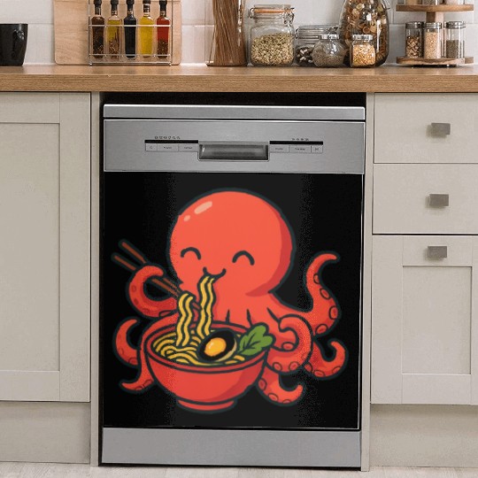 Playful Octopus with Ramen Bowl Dish Washer Covers