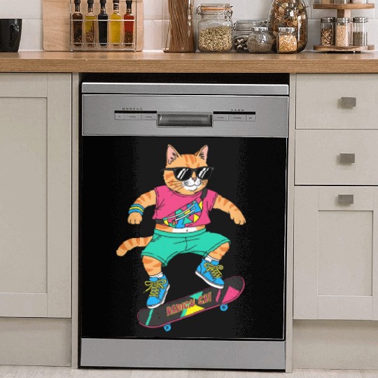 Radical Retro Skater Cat Dish Washer Covers