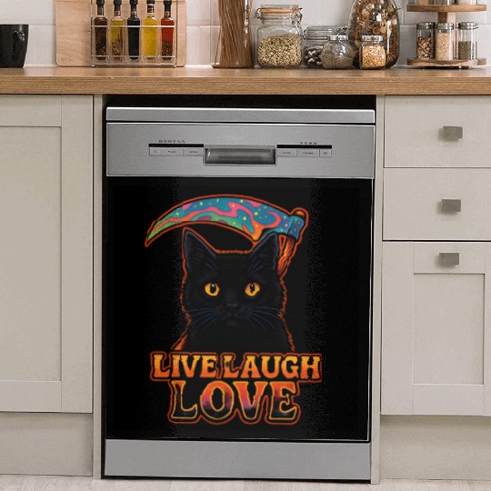 Black Cat Psychedelic Live Laugh Love Dish Washer Covers