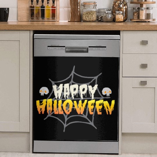 Happy Halloween with Spiderweb and Skulls Dish Washer Covers