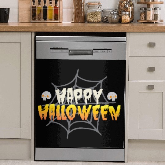 Happy Halloween with Spiderweb and Skulls Dish Washer Covers