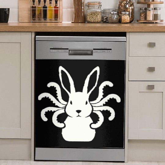 Octopus Bunny │Surreal White Cryptid Animal Mashup Dish Washer Covers
