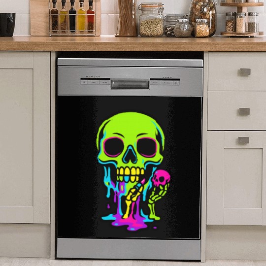 Neon Melting Skull with Small Skeleton Dish Washer Covers