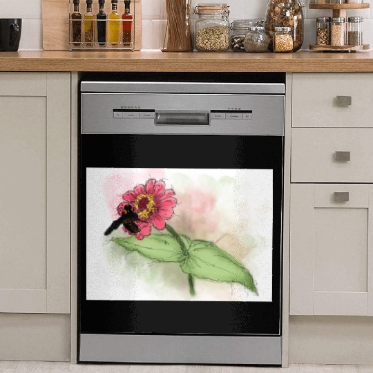 Wildflower and Bumblebee Illustration Dish Washer Covers
