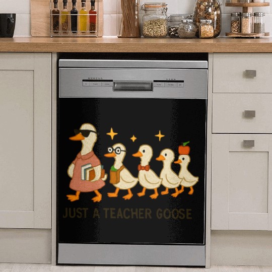 Whimsical Teacher Goose with Ducklings Dish Washer Covers