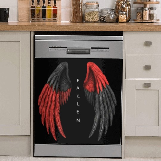 Red and Black Angel Wings Illustration Dish Washer Covers