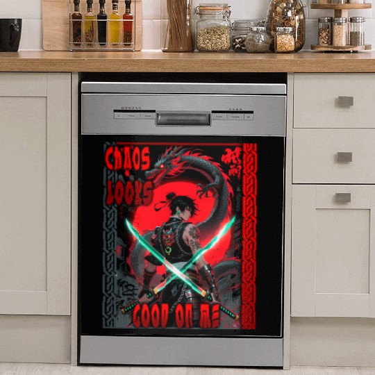 Cyberpunk Samurai with Dragon Dish Washer Covers